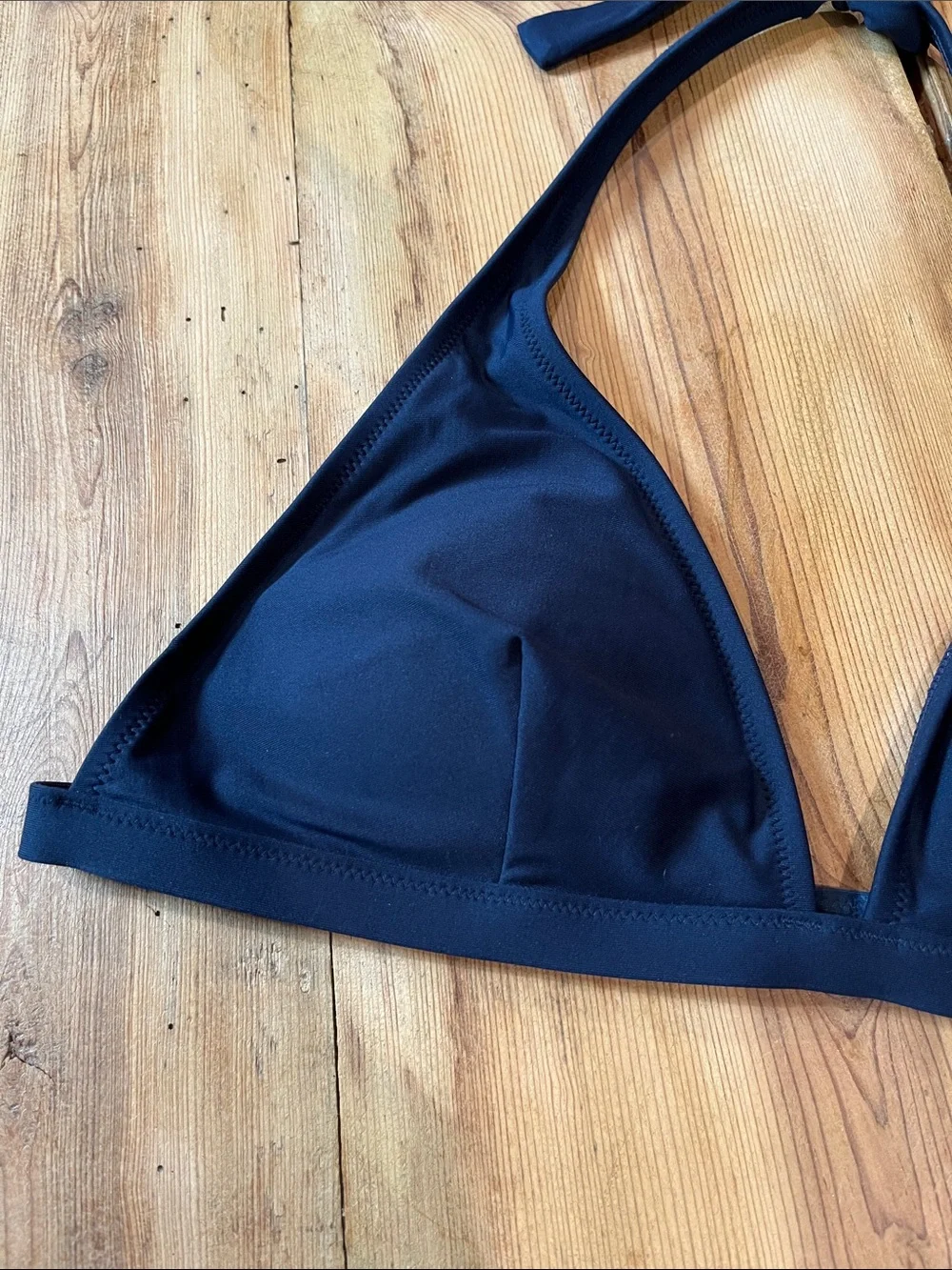 J CREW L Navy Blue Triangle Halter Tie Bikini Top Padded